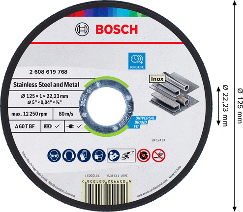 Bosch roostevaba terase ja metalli lõikeketas 125 mm.
